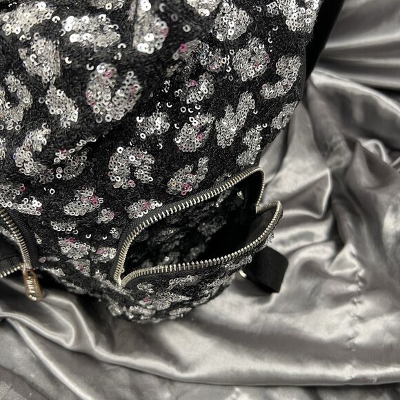 Victoria\'s Secret PINK Drawstring Silver Sequin Bling Large Backpack Pockets Y2K main image 9
